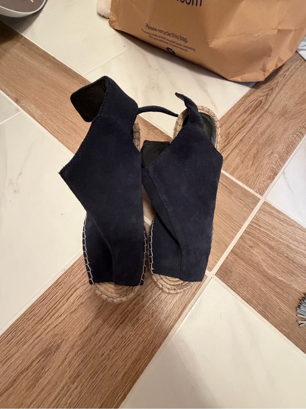 Kenneth Cole Navy Suede Espadrille Wedge Sandals